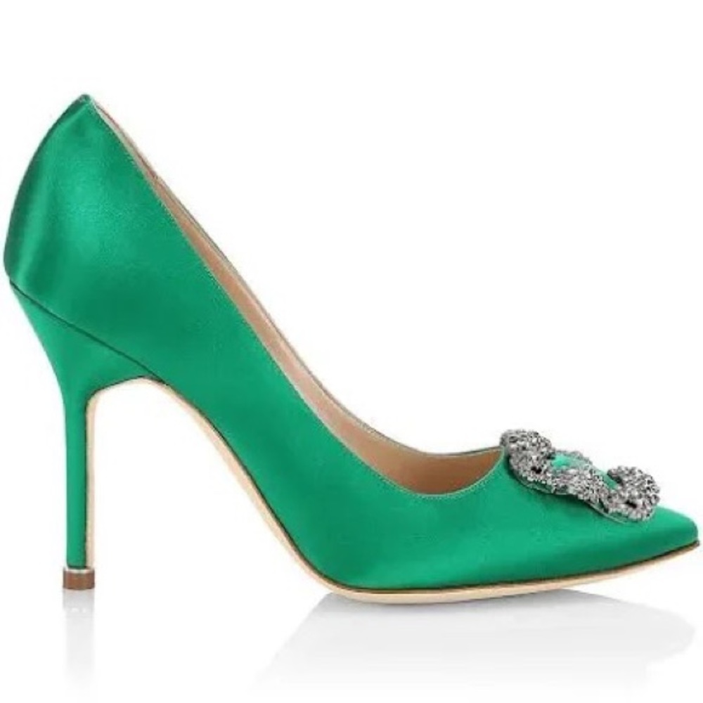 Manolo Blahnik Hangisi 90 Embellished Satin Pumps - Picture 1 of 10